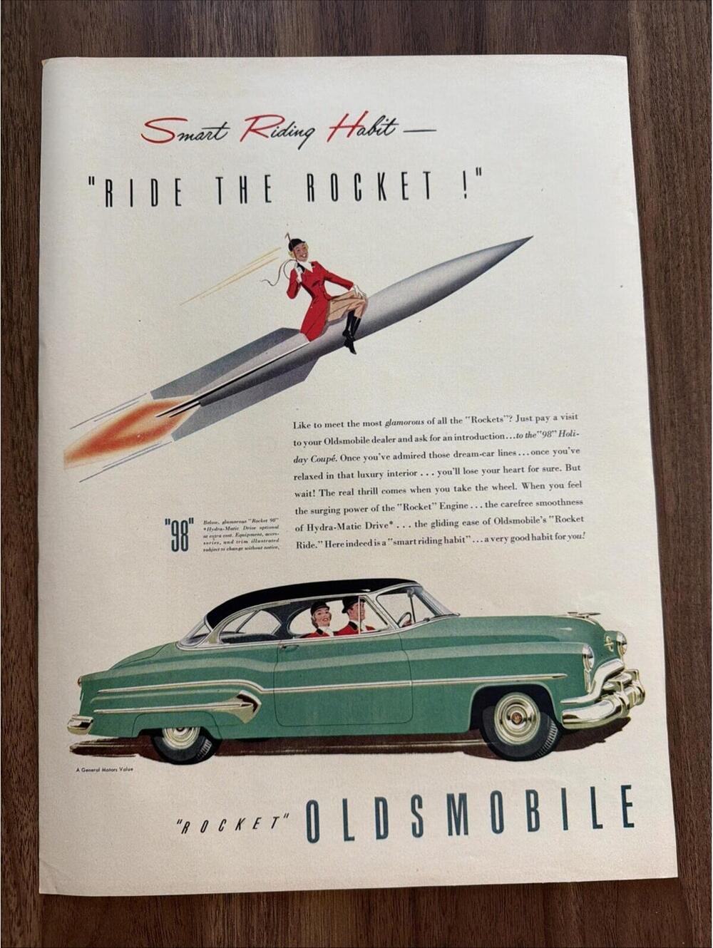 Oldsmobile Print Ad Smart Riding Habit The Rocket General Motors GM Car Classic